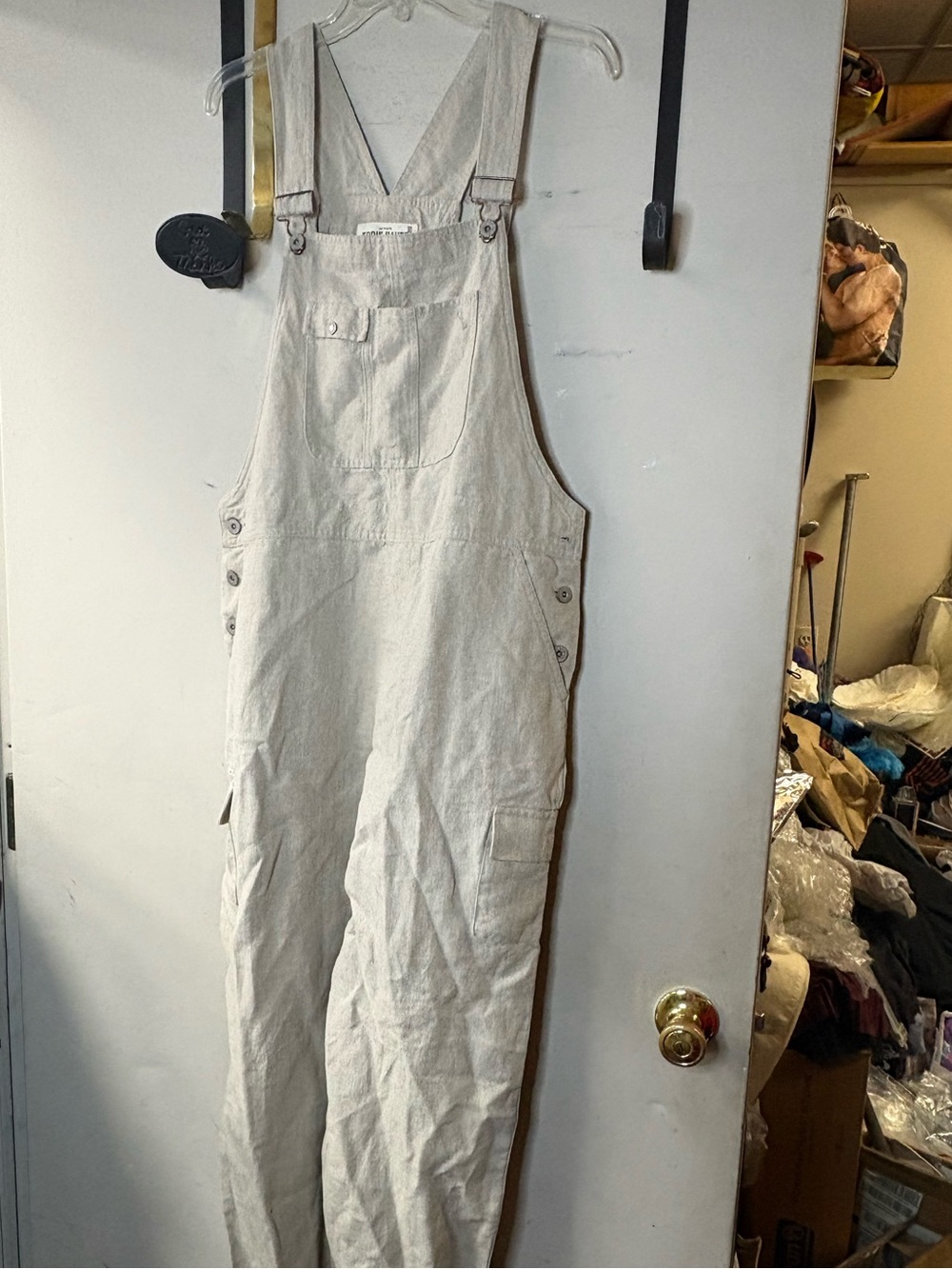Eddie Bauer Outfitters Natural Beige Linen size large full length ladies Overall